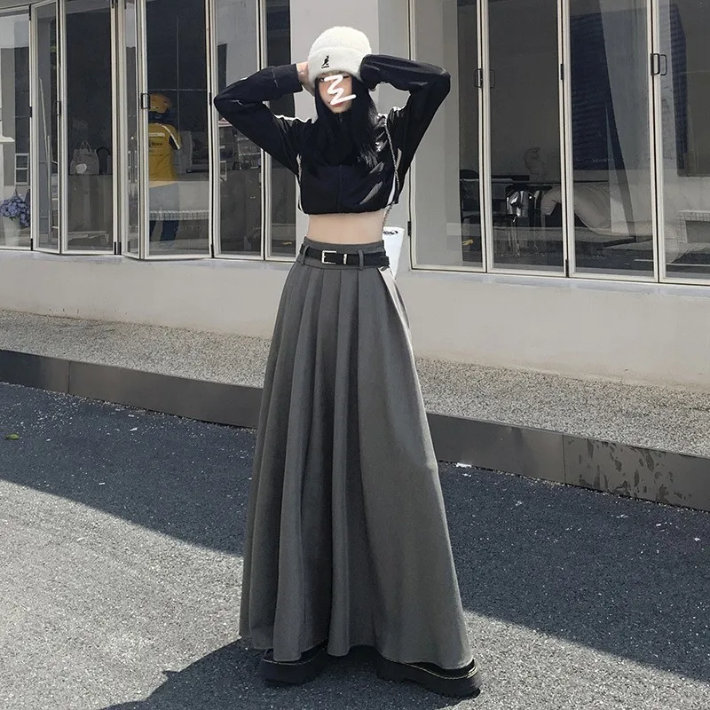 

ay Suit Sle Pleated Skirt Women's High Waist Drapey A-Line Slimming Long Skirt Spring 2024 New Arrival Busin Casual