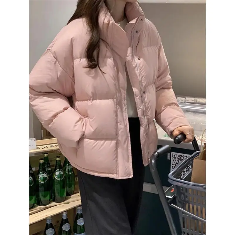

Светло-розовая хлопковая куртка для женщин, укороченная, зимняя новинка 2006 года, свободный крой, корейский стиль, модная куртка-пуховик