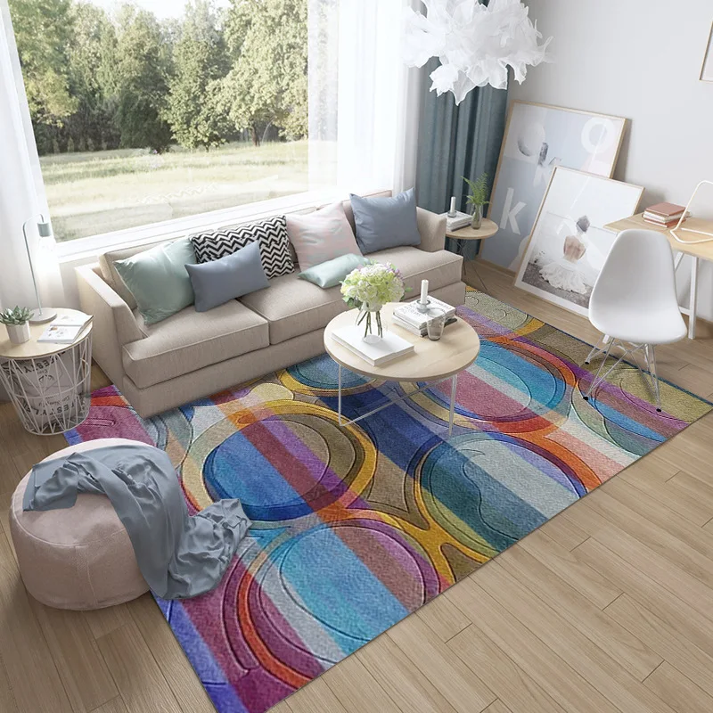 

Colorful Geometric Print Moroccan Living Room Carpets Corridor Entrance Anti-slip Doormat Bed Room Decoration Kids Play Area Rug