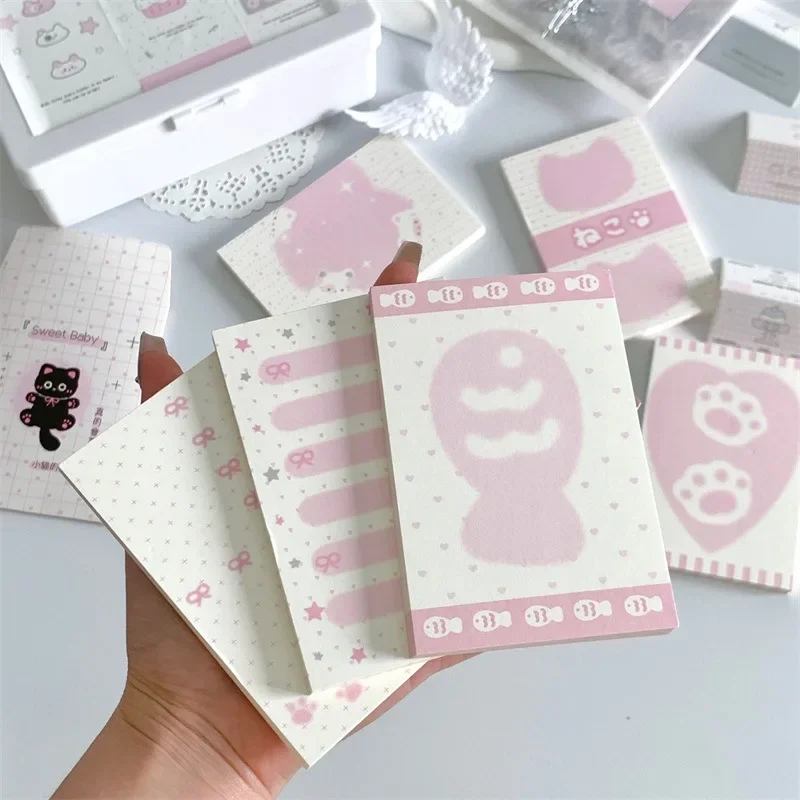 Korean INS Kawaii Pink Cat Memo Pad Cute Student Loose Leaf Message Notepad Girl Mini Pocket Planner Scrapbook Material Paper