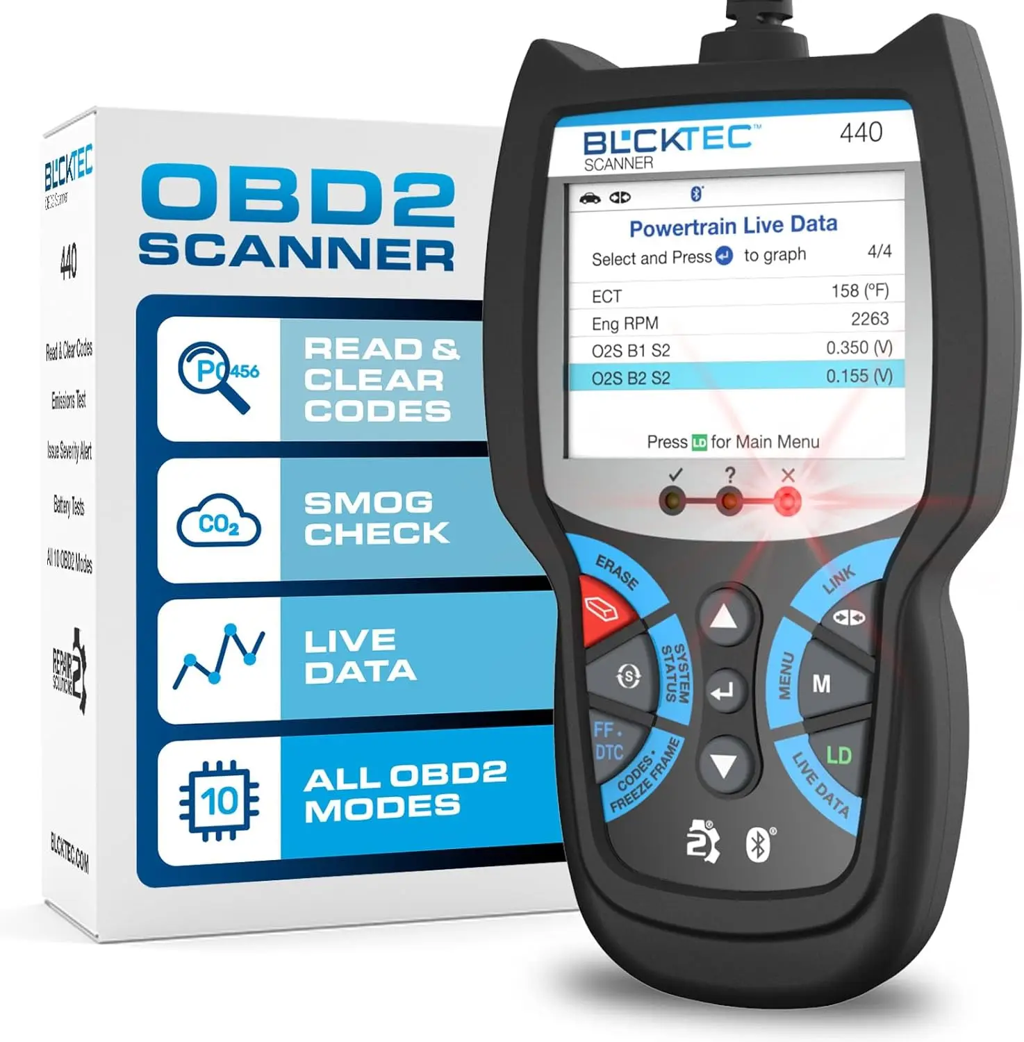 

OBD2 Scanner Diagnostic Tool - Car Code Reader with Live Data, Battery Test for All OBD Cars 1996+
