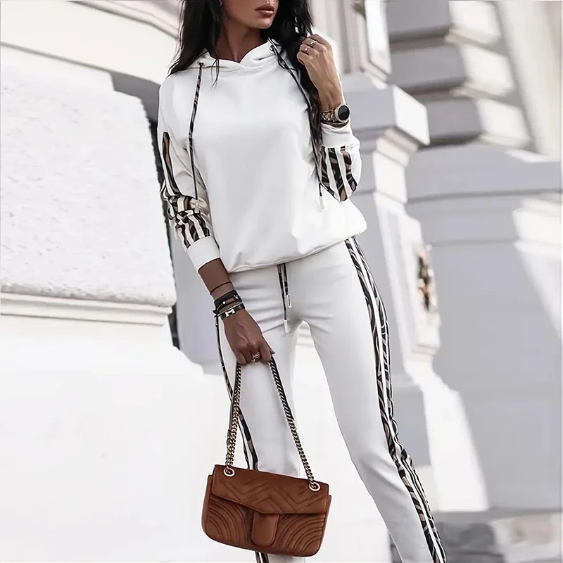 Fall Winter Women Tracksuits Two Pieces Set Stripe Hoodie Sweatshirt Pants Outfits Casual Streetwear Fashion Female Sport Suits