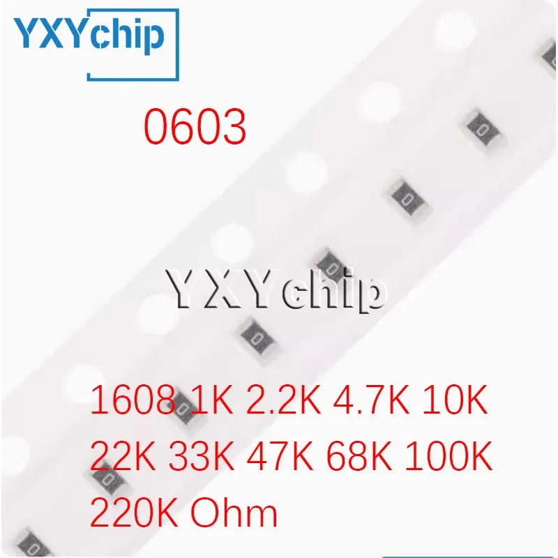 5% เทอร์มิสเตอร์0603 NTC SMD 50ชิ้น/ล็อต1608 1K 2.2K 4.7K 10K 22K 33K 68K 100K 220 OHM K ตัวต้านทานความร้อน