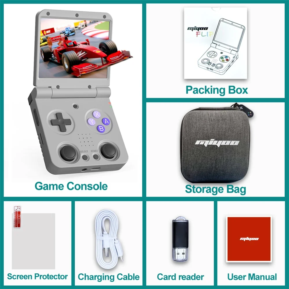 MIYOO Flip V2 Handheld Game Spelers 3.5''IPS Scherm Linux Systeem Klassieke Draagbare Video Game Consoles Opbergtas Gamer Gift