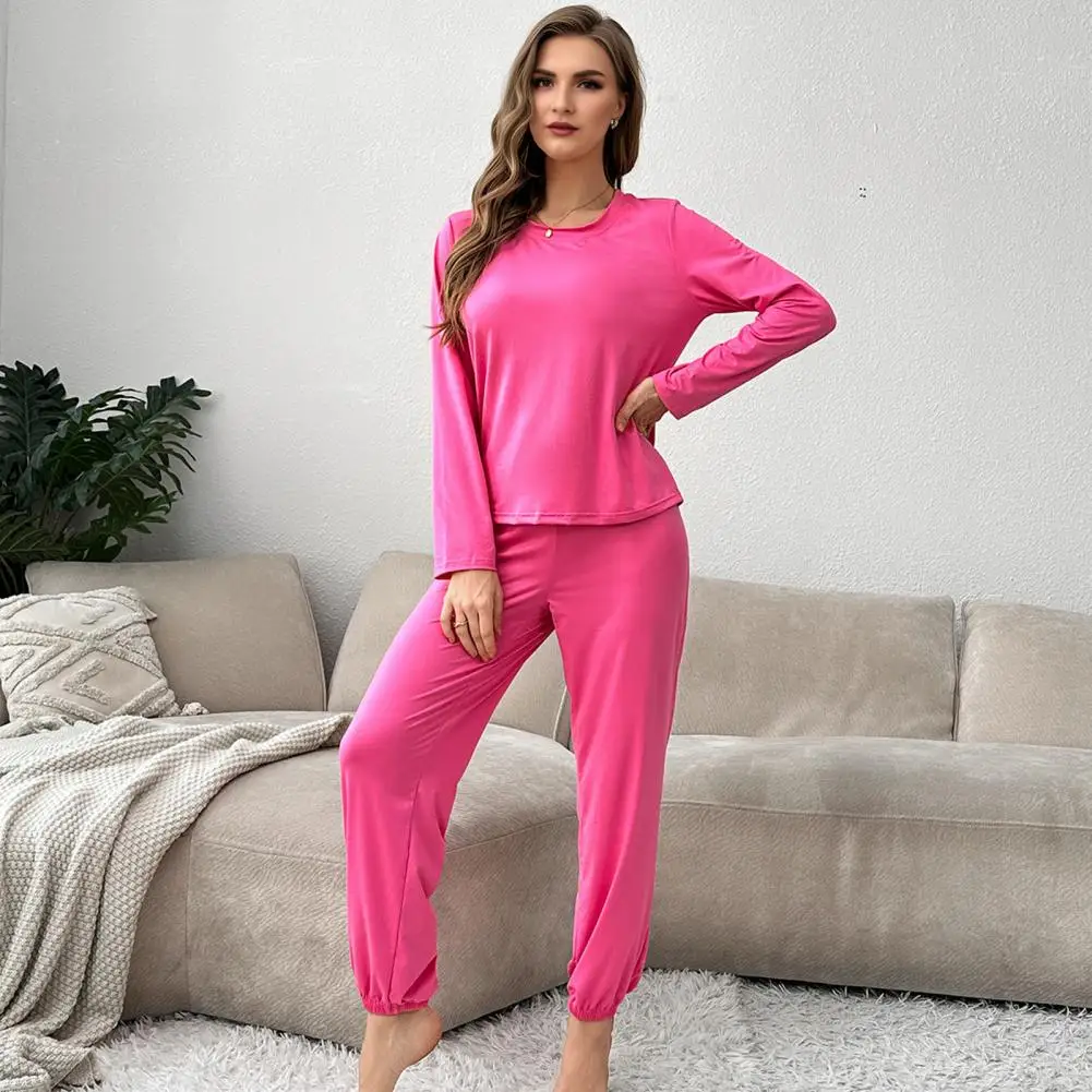 

Polyester Pajamas Comfortable Nightwear Cozy Women's Pajama Set with Long Sleeve Top Jogger Pants Fall for Women Lounge Set