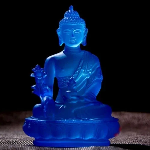 Buddha Medicine Figure Statue Altar Buddhist Resin Fengshui 12x8x5.5cm Blue Gift