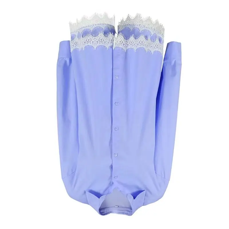 Lace Patchwork Long Sleeves  Shorts Set, Breathable Lapel European American Home Wear Cotton Silk Pure Cotton Pajamas for Women