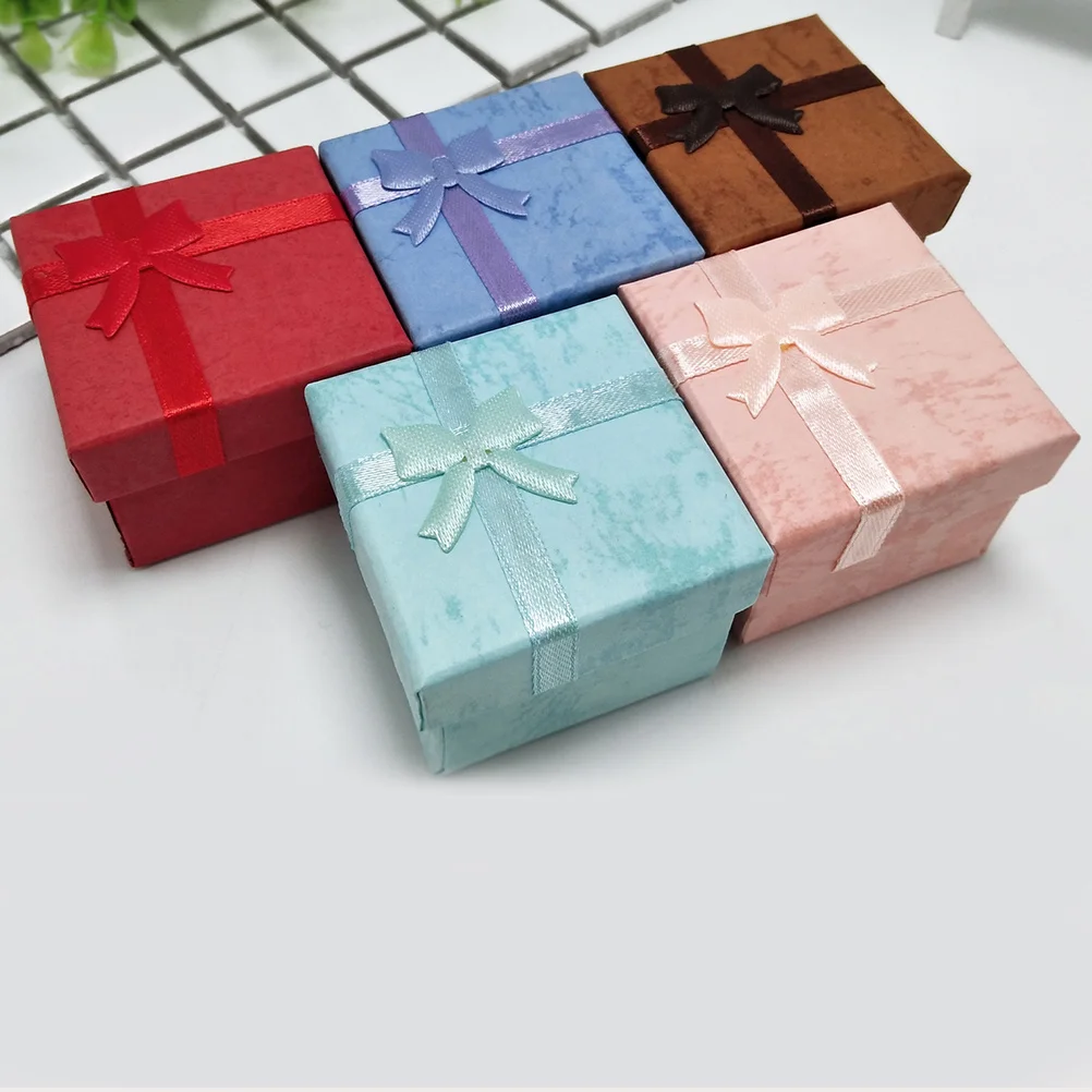 

12pcs Elegant Rectangular Box Bow Necklace Gift Holder Jewelry Packaging Box (Pink and Red and Sky Blue and Purple Per Color/3pc