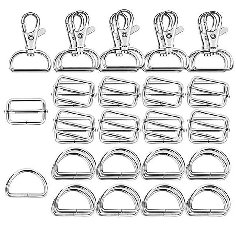 

Set of 60 Rotating Lobster Clasps Metal D Rings Set Adjustable Slide Buckles Bag Supplies for Crafters and Designers