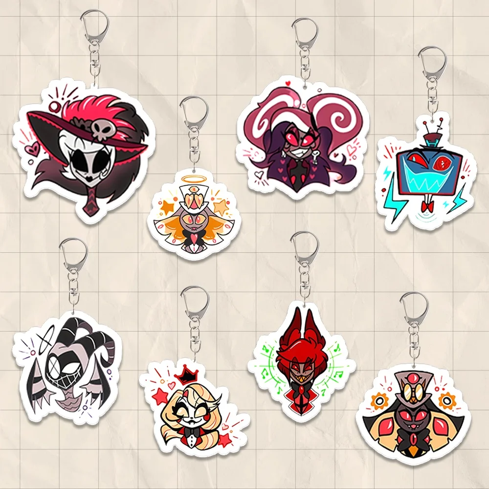 

For Hazbin Hotel Vox Valentino Husk Angel Dust Alastor Vaggie Acrylic Keychain Custom Cartoons Backpack Pendant Festival Gift