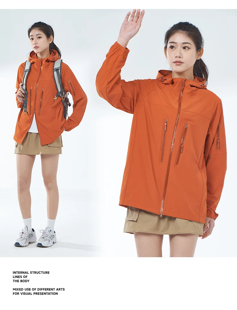 LNGXO Herren Damen Wander-Regenmantel, Sonnenschutz, Camping, Trekking, wasserdichte Jacke, Unisex, Stretch, Zwei-Wege-Reißverschluss, Windjacke – Detail 20