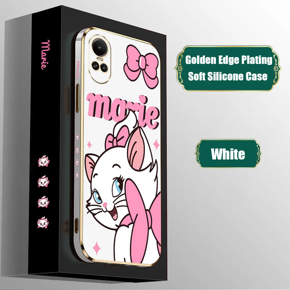 Disney Marie Cat Cute Girl Phone Case For OPPO Reno 12 11 11F 10 8 8T 7 7Z 6 6Z 5 5F 4 4F Pro Plus Lite 5G Luxury Plating Cover