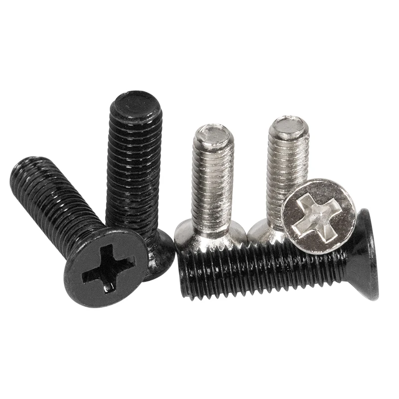 M1 M1.2 M1.4 M1.7 M2 M2.5 M3*3/4/5/6/8/9/10/12/14/16mm Schrauben Flachkopf-Phillips-Maschinenschraube Schwarz vernickeltes Kohlenstoffstahl