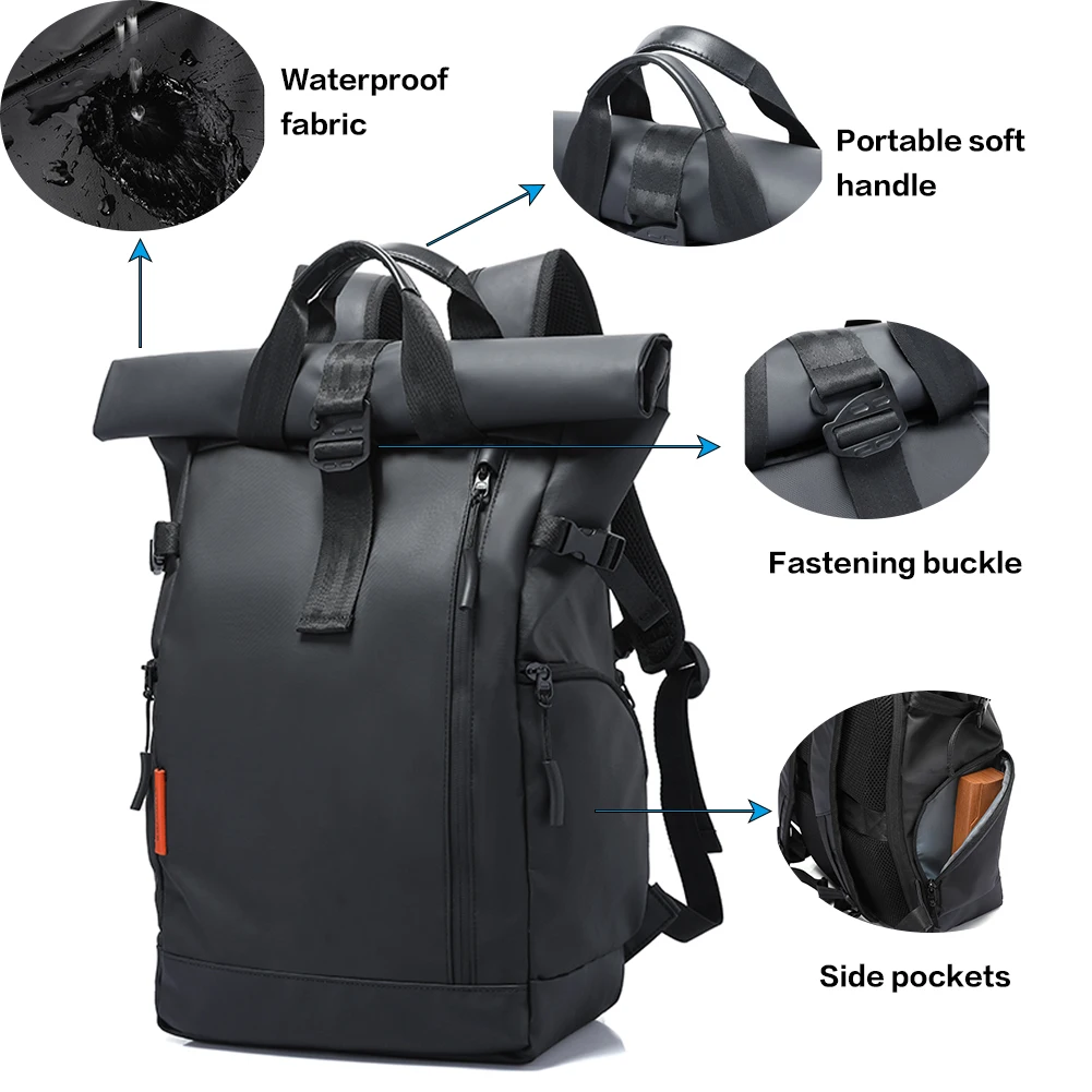 Tangcool Herren 15.6 "Laptop Rucksack große Kapazität Multifunktions-Roll-Top leichte Reise rucksack wasserdichte Schult aschen