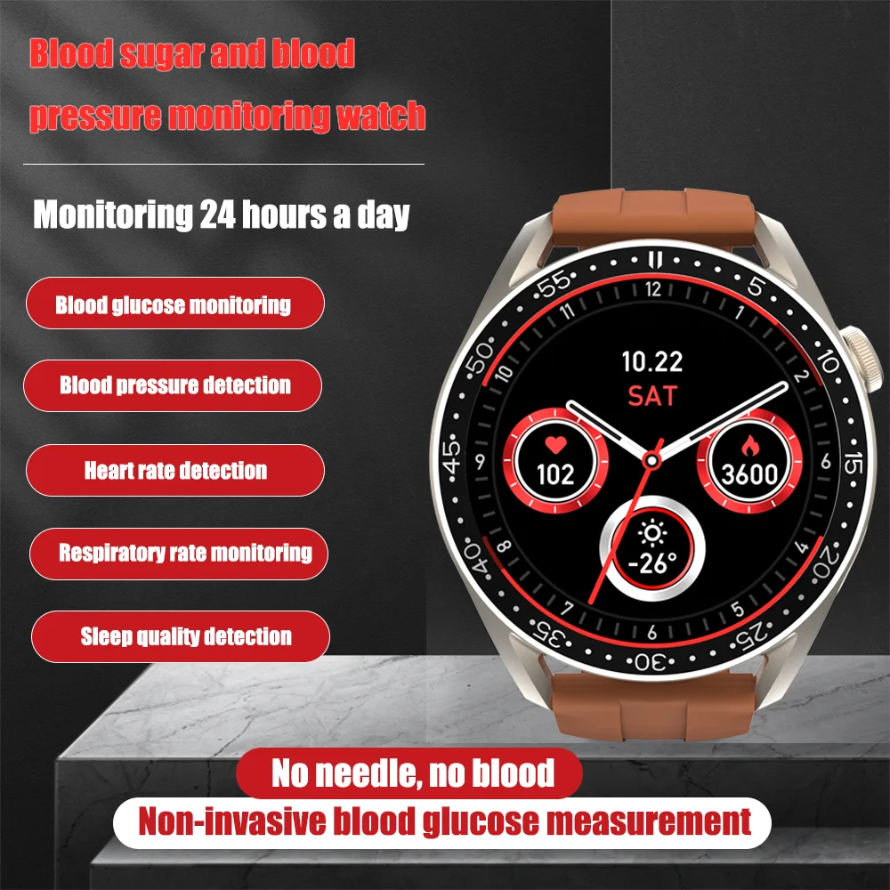 Blood Glucose Watch Heart Rate Blood Pressure Blood Oxygen Temperature Monitoring Health Sports Waterproof Non-Invasive Glucose