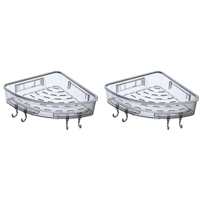 

AT43-2 Pcs Wall-Mounted Triple-Cornered Storage Rack,Bathroom Shelf With Towel Bar Hooks,Organizer For Bath Household