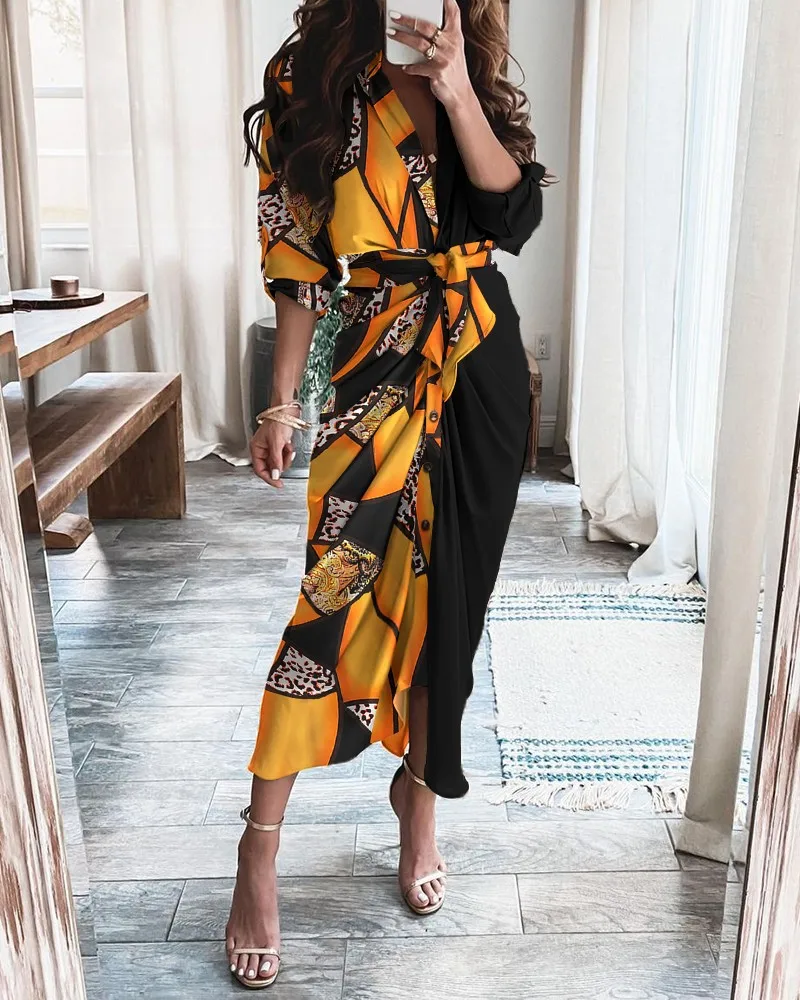 Vestido Camisero a Rayas con Botones para Mujer, Cintura Ajustable con Lazo, Manga Larga, Estilo Casual Maxi