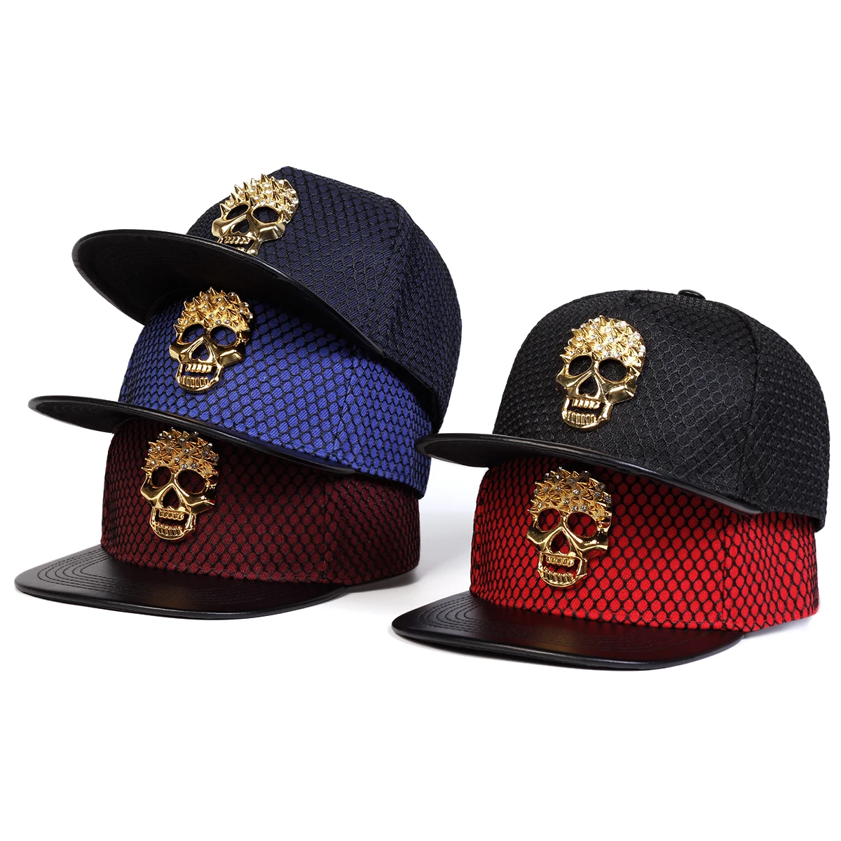 Unisex Metal Skull Label Mesh Hip Hop Hat Outdoor Adjustable Casual Baseball Caps Sunscreen Hat