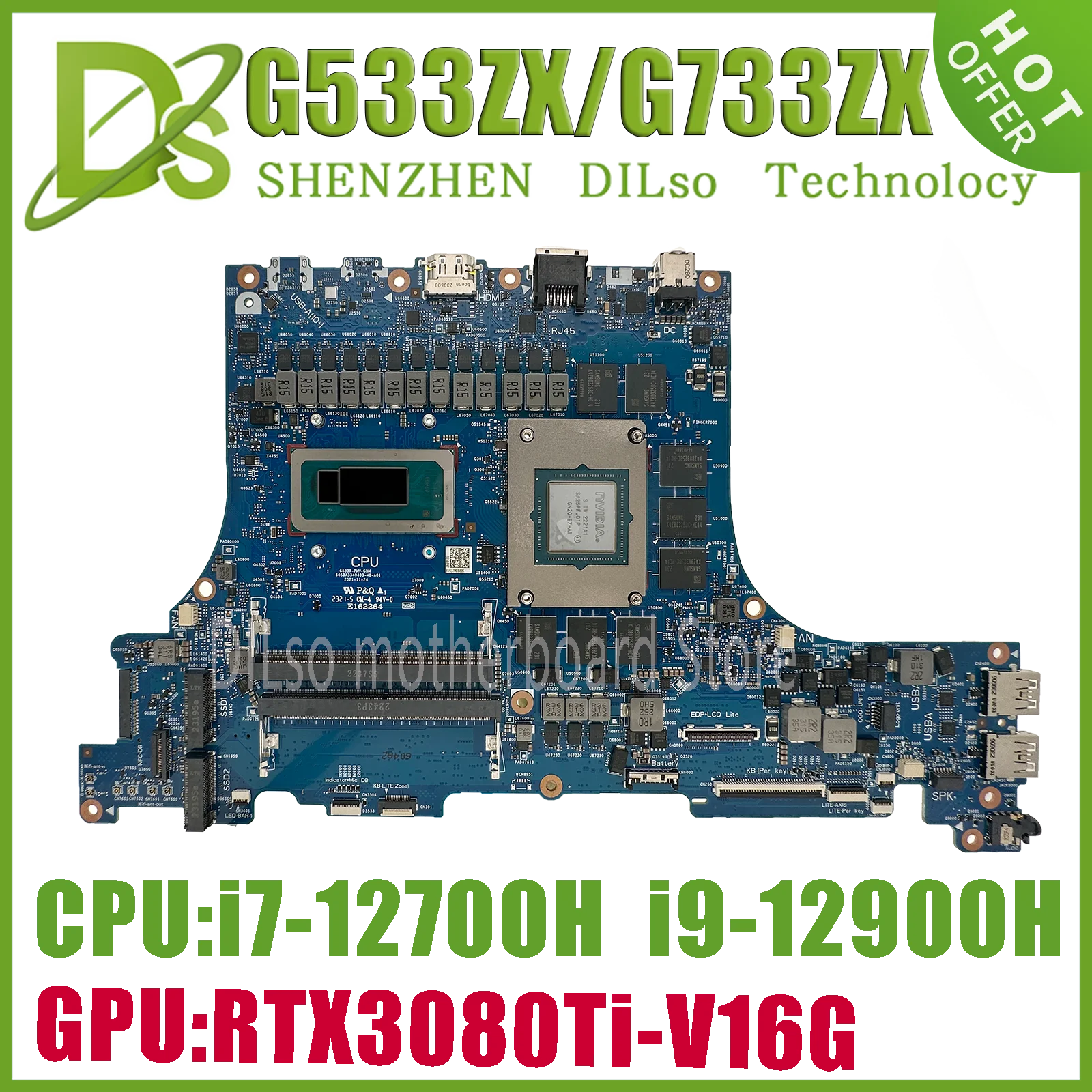 

KEFU G533R Mainboard For ASUS G533ZS G533ZX G533ZM G533ZW G733ZS G733ZX G733ZM G733ZW G533Z G733Z Laptop Motherboard i7 i9 12th