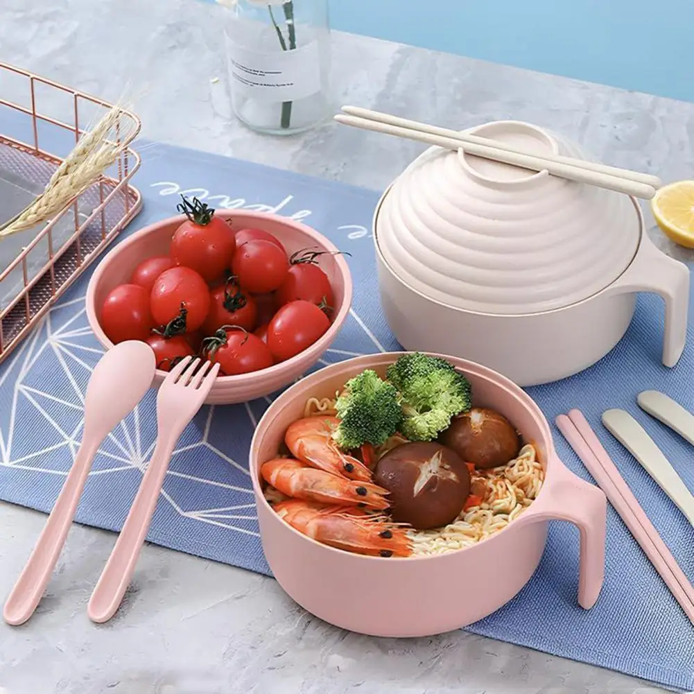 Microwave Ramen Bowl Set with Chopsticks Instant Noodle Bowl Microwavable Fast Ramen Pot Heat-Resistant Handles Phone Holder