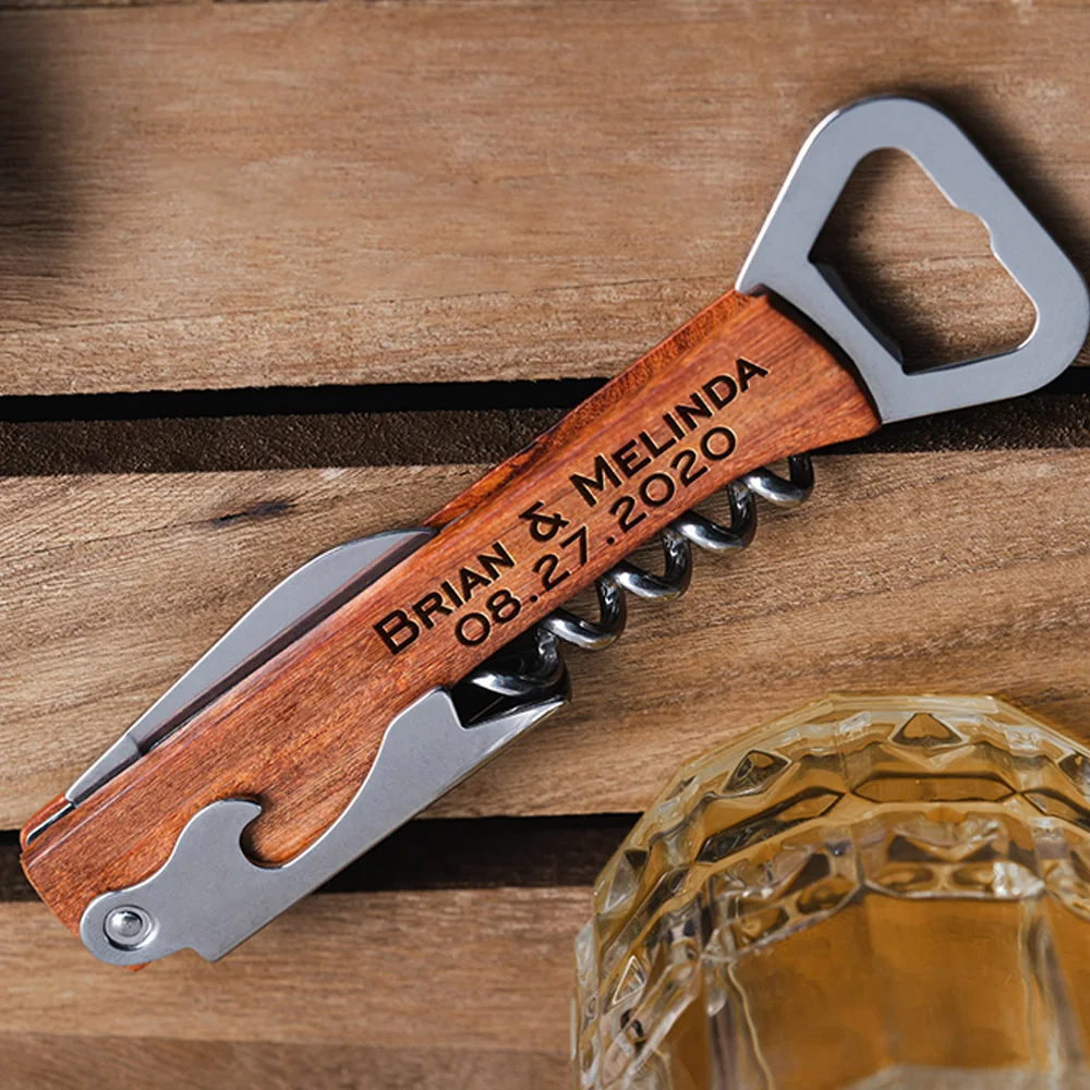 Engraved Wine Corkscrew Opener, Personalized Beer Bottle Opener,  Custom Wooden Gadgets Groomsman Gifts Valentine\'s Day Souvenir