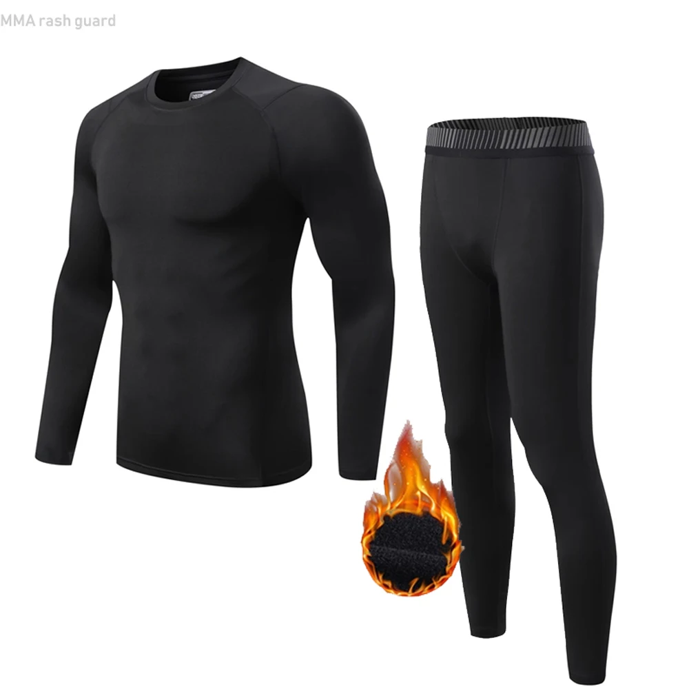 Winter Thermal Underwear Fleece Men\'s Warm Second Skin Ski Kids Thermal Underwear Base Layer Compression Sportswear Jogger set