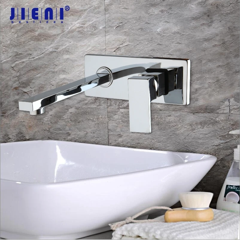 JIENI Luxury Golden Polished Wall Mount Tap Bathroom Basin Sink Faucet Chrome Brass Hot & Cold Mixer Matte Black Bathtub Faucet