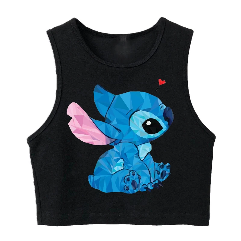 Fashion 90s Vest Disney Lilo Stitch Tank Top Funny T Shirt Women Stitch T-shirt Graphic Tshirt Streetwear Crop Top Tee Female