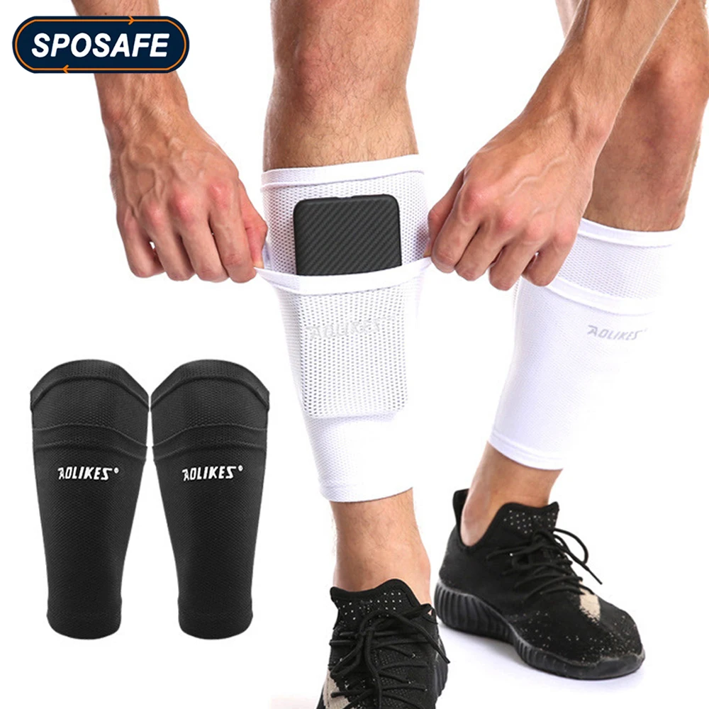 1Pair Soccer Protective Socks Shin Guard with Pocket for Football Shin Pads Leg Support Sleeves Adults Teens Calf Support Sock