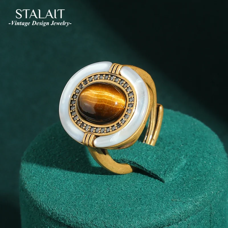 

Vintage Tiger's-eye Stone Ring Woman Oval Antique Gold Color Luxury Quality Halloween Jewelry Accessories Mothers Day Gift 2025