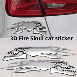 2Pcs 3D Flame Ghost Skull Head Sticker Car Motorcycle Styling Decoration Stickers Emblem Decals Auto Exterior Decor Accessories
