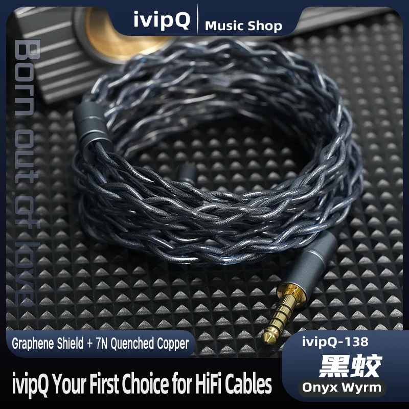 ivipQ-138 أونيكس Wyrm عالية النقاء HiFi IEM كابل 7N محفور النحاس + الجرافين التدريع 4.4 مللي متر 2Pin 0.78 مللي متر/MMCX IE900 سماعة سلك