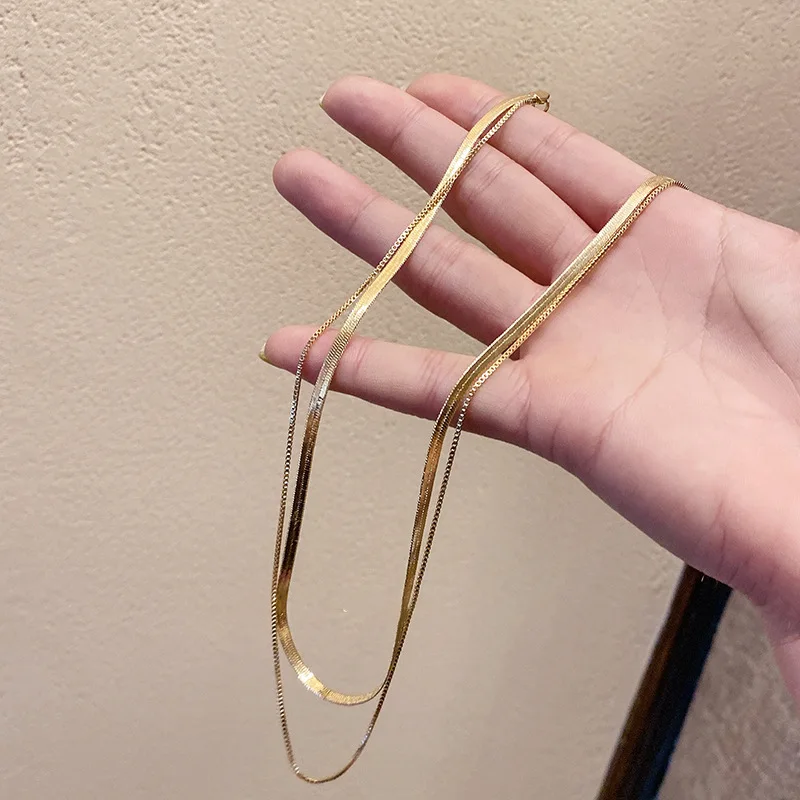 

Simple Jewelry Gold Plated Flat Snake Chain Layer Necklace Stainless Steel Snake Rope Chain Necklace Gift