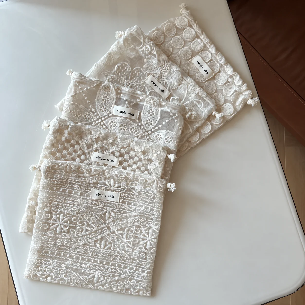 Lace Embroidered Cosmetic Bag Small Cream Drawstring Bag Cotton Lace Pouch Cotton Small Portable Pouch For Luggage Cosmetics