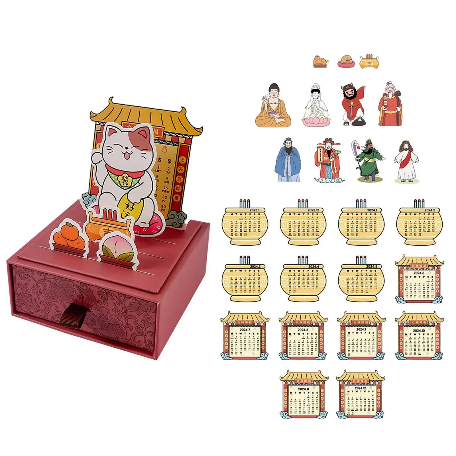 Schubladen kalender Desktop-Dekor einzigartige Tisch dekoration chinesischen Neujahrs kalender für Bauernhaus Wohnung Büro Wohnzimmer Wohnheim
