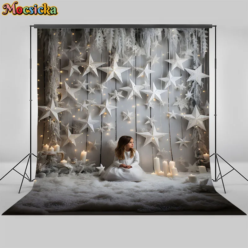 Mocsicka Christmas Photography Background Window Xmas Tree Stars Decoration Adult Children Portrait Photo Backdrops Studio Props