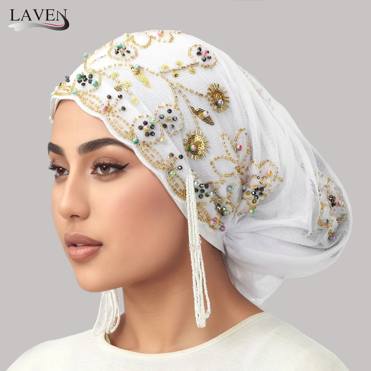 

Модная роскошная мусульманская кружевная внутренняя кепка с жемчугом, эластичный исламский головной убор для женщин, элегантная молитвенная кепка, декоративная крышка на голову
