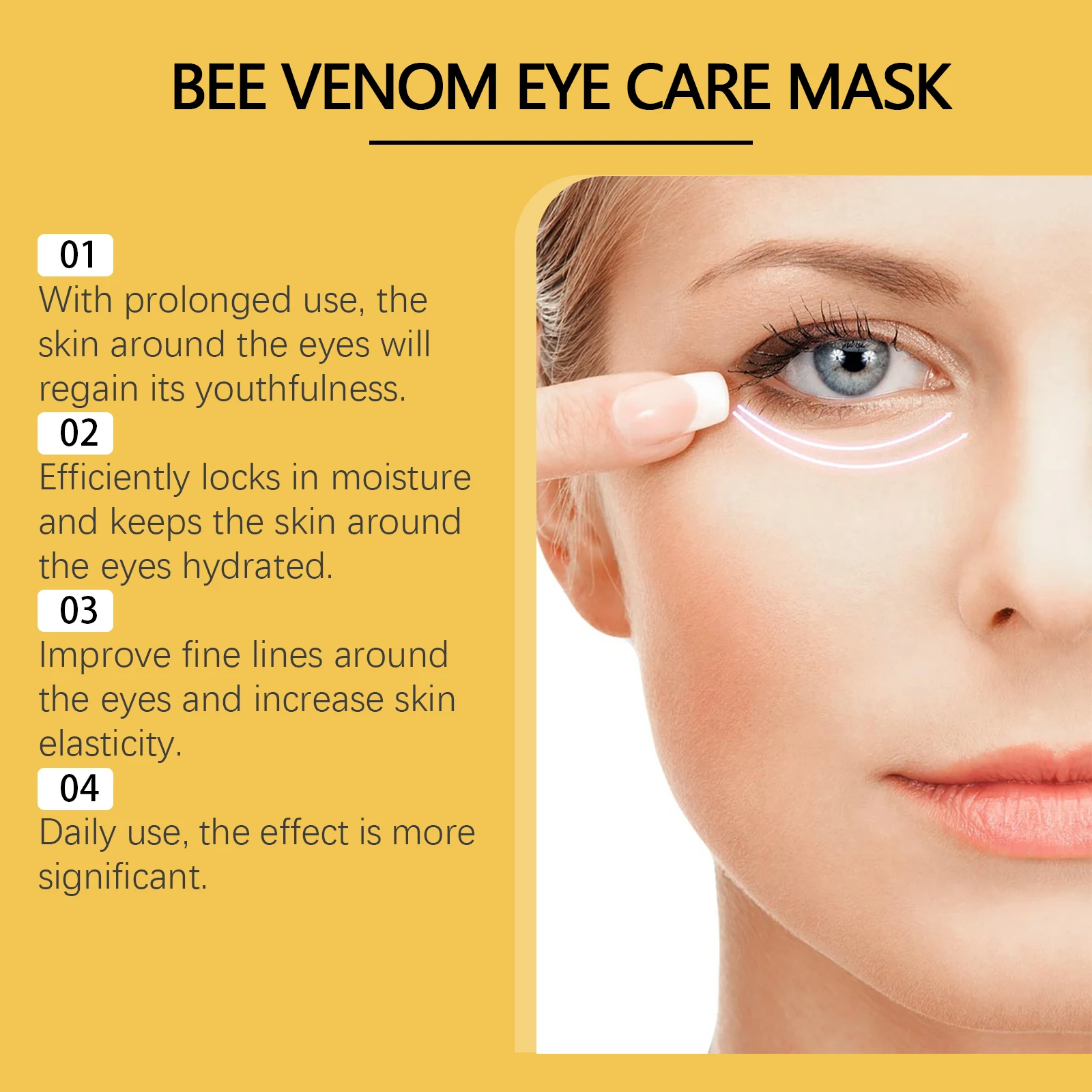 EELHOE Bee Venom Eye Mask Collagen Anti Dark Circle Eye Bag Remover Firming Skin Care Hyaluronic Acid Moisturizing Eye Patches