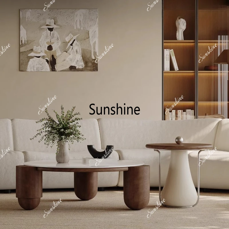 Wabi Sand Wind Slate Coffee Table Round Living Room Household Medieval Cream Wind Coffee Table