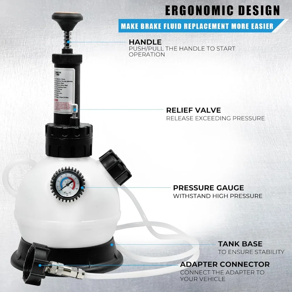 

2L Manual Brake Bleeder Fluid Pump, One Man Professional Brake Bleeder Kit Suitable
