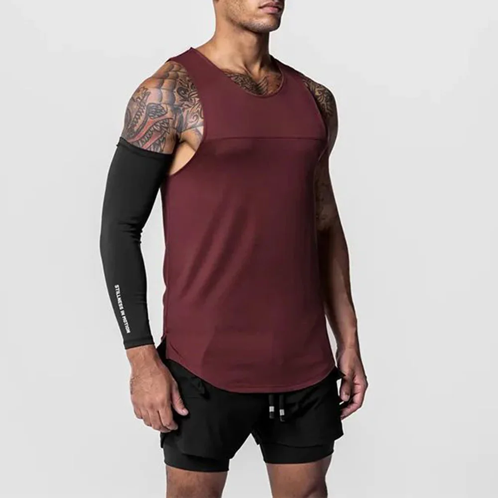 Mens Tank Top Gym Fitness Sports Running Vest Trendy Patchwork Training Summer Breathable thin Sleeveless Shirt Men\'s Clothing