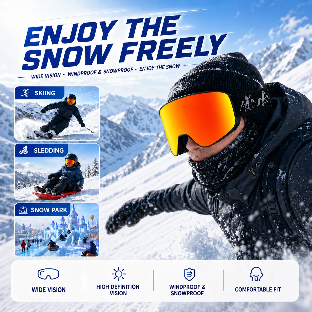 ユニセックス 大人用 スキー&スノーゴーグル、二重層曇り止め - Snow Goggle Uv のレビューと価格