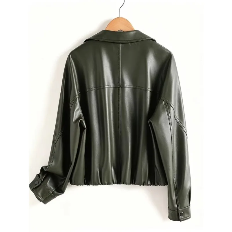 Form-fitting Motorcycle Leather Jacket Is A New Autumn Fashion Versatile Leather Coat for Women Exuding. This Retro Lapel Short.