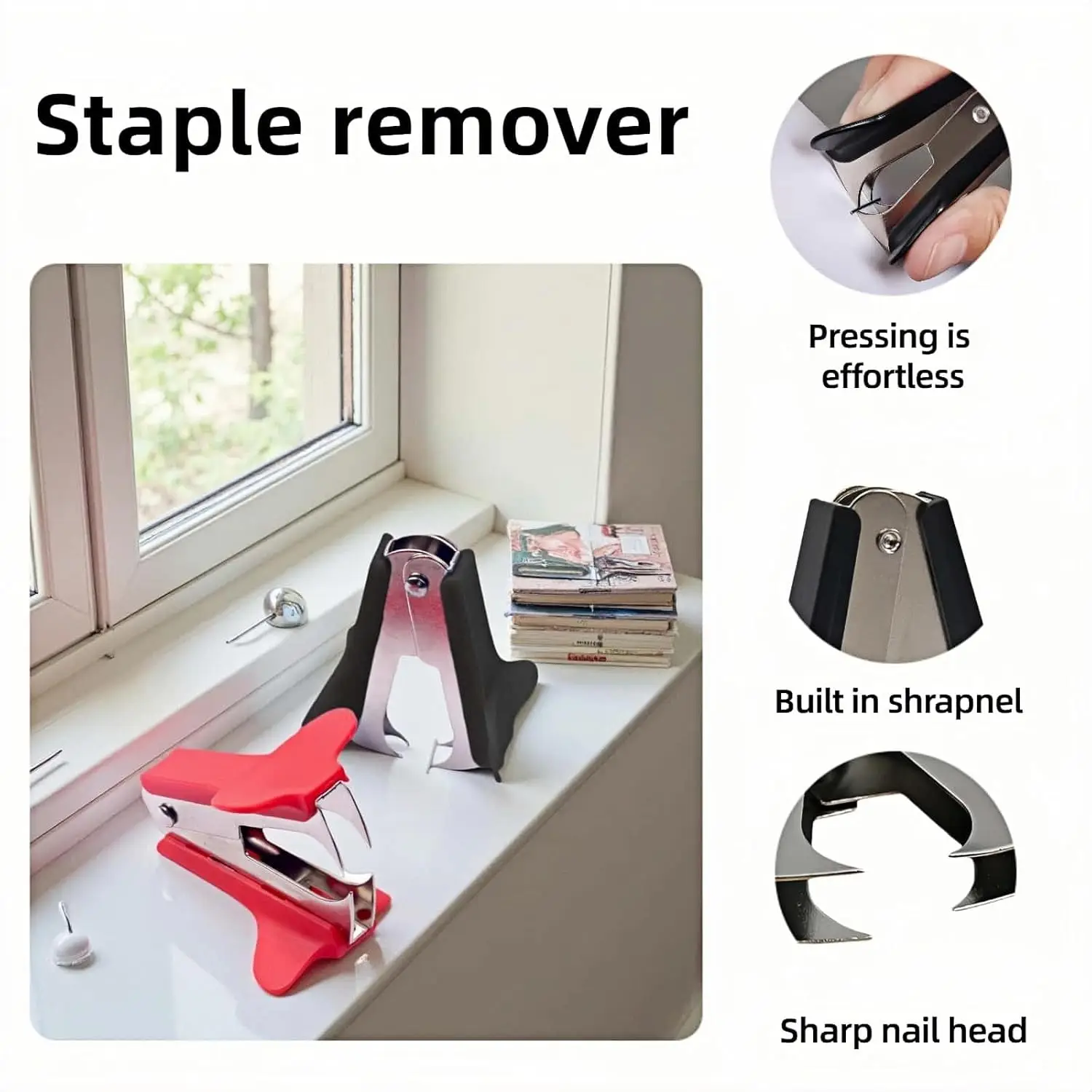 Compact Heavy-Duty Iron Stapler & Staple Remover - Ergonomic Black Handle Office Stapling Tool for Home & Professional Use