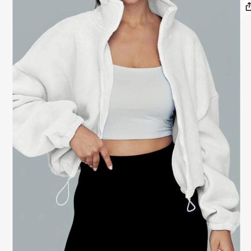 

Sean Tsing Women's Sports Coat Fleece Warm Long Sleeve Stand Collar Drawstring Running Crop Top Fitness Sweatshirt Yoga Jackets