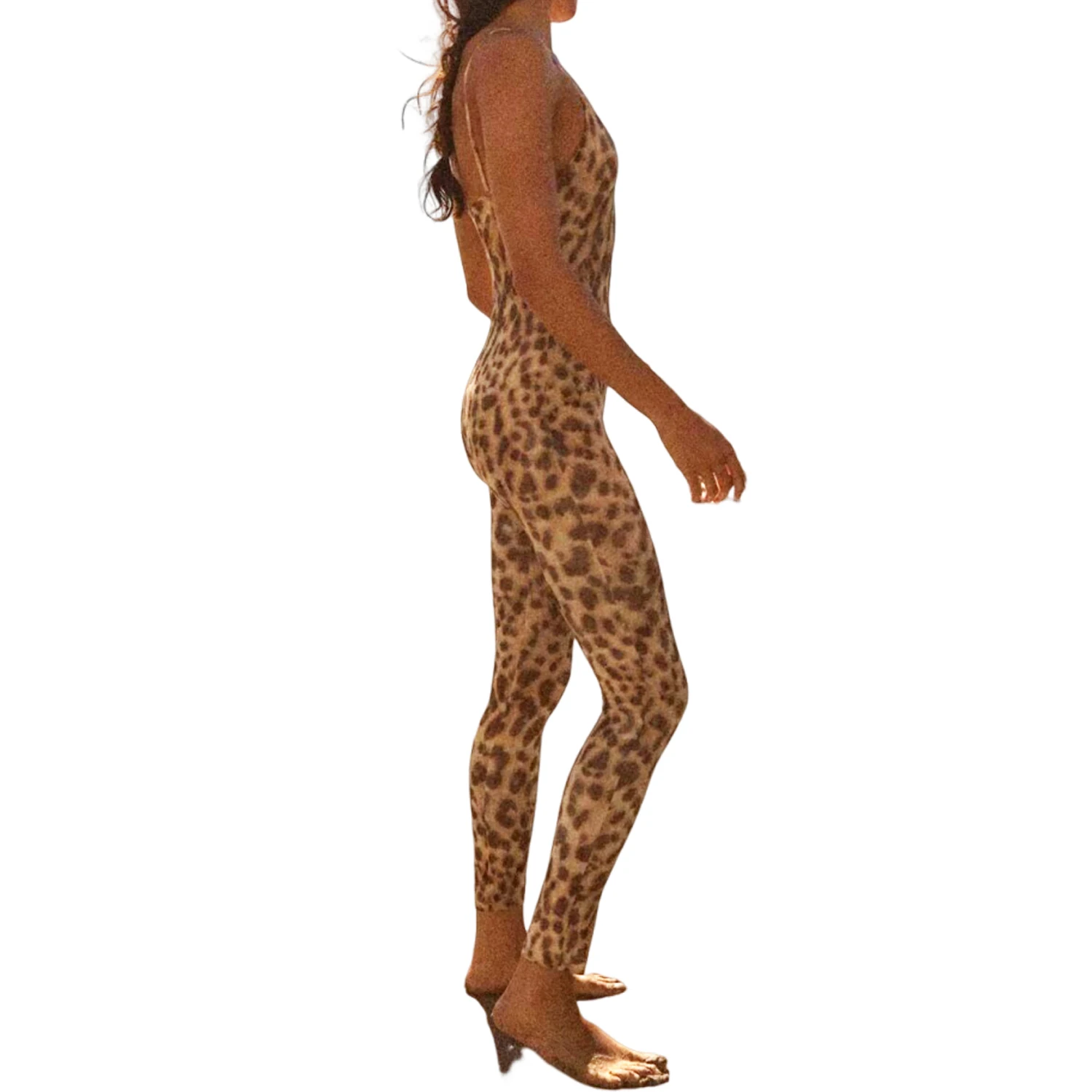 Leopard print jumpsuit with small V-neck fashionable and sexy temperament versatile slim fit and slimming pants new design