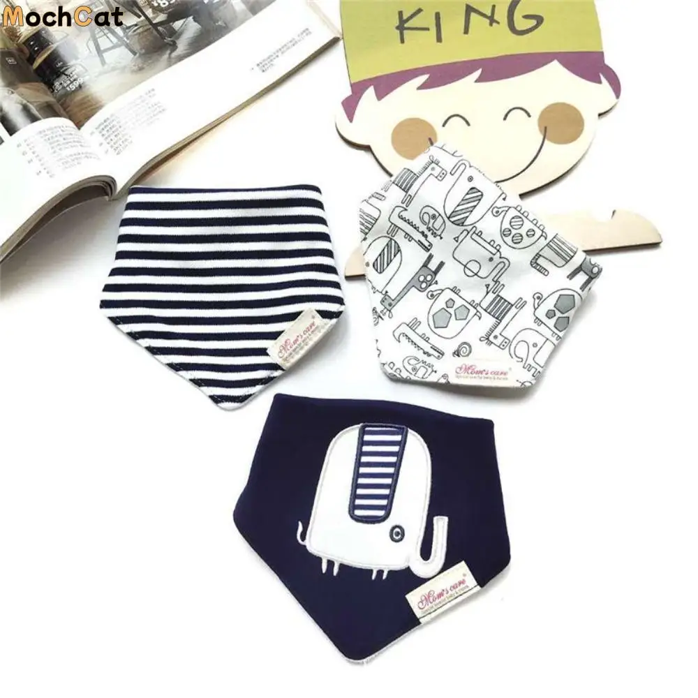 

Cotton Material Baby Bibs Stripes Pattern Cartoon Design Drool Bibs Triangle Shape Soft Texture Bandana Bibs Baby Boys Use