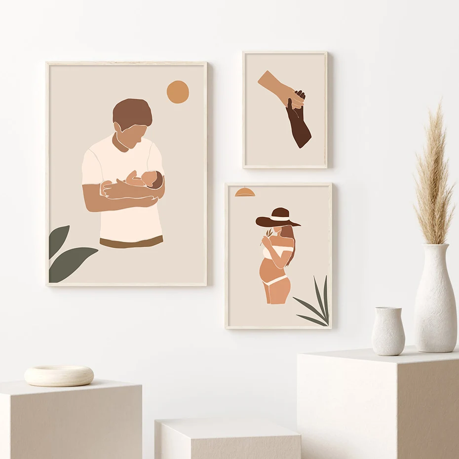 Wall Art Abstract Boho Canvas Paintings Love Family Hands Abstract Couple Dad Mom Baby Poster Prints Picture Bedroom Home Decor