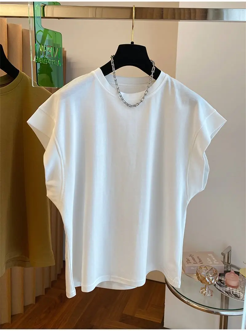 Design sense niche flying sleeve t-shirt for women loose cotton sleeveless top for women oversized t shirt
