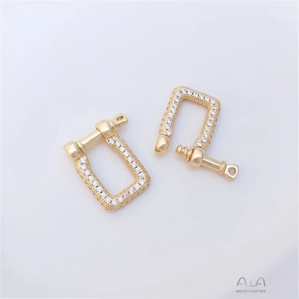 Micro-inlaid zircon 14K gold jewelry buckle screw horseshoe buckle diy chain link necklace pendant buckle accessories